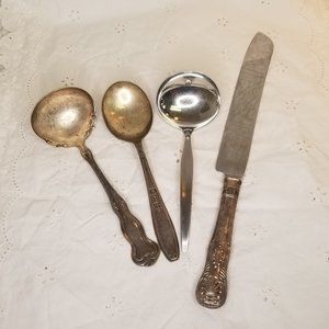 Vintage Flatware Lot Heartline Japan Cake Knife Rogers Bros Ladles Serving Spoon